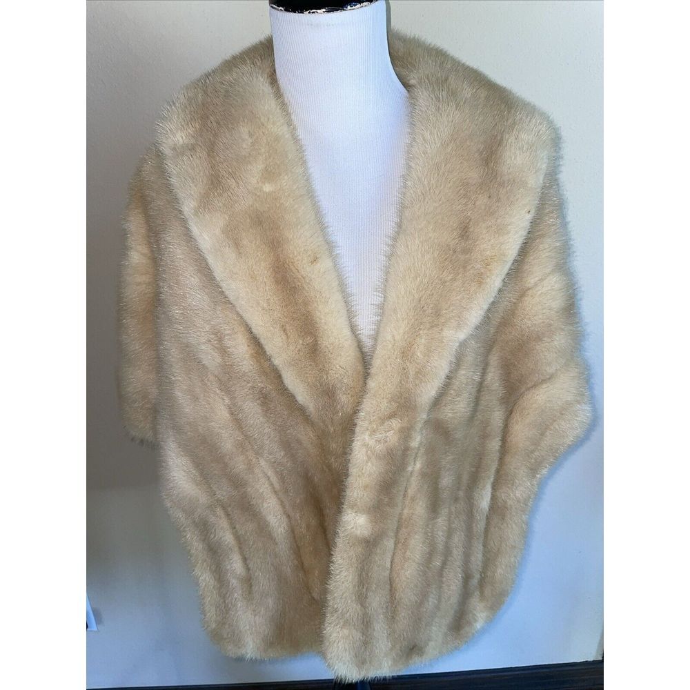 Godchaux New Orlean Vintage Mink Fur Stole W Pockets Satin Lining Gold One Size